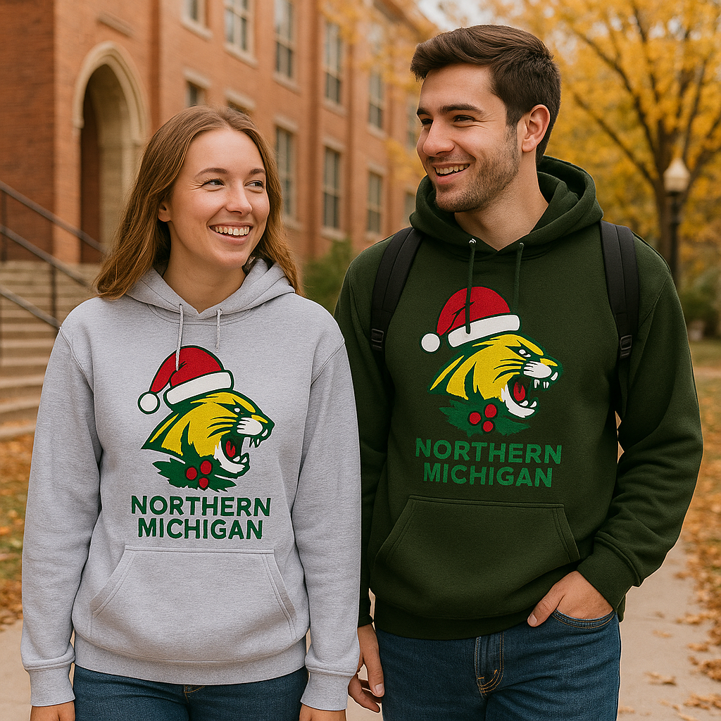 Northern Michigan University Holiday Hoodie | Santa Hat Christmas Sweatshirt | Wildcat Spirit Apparel