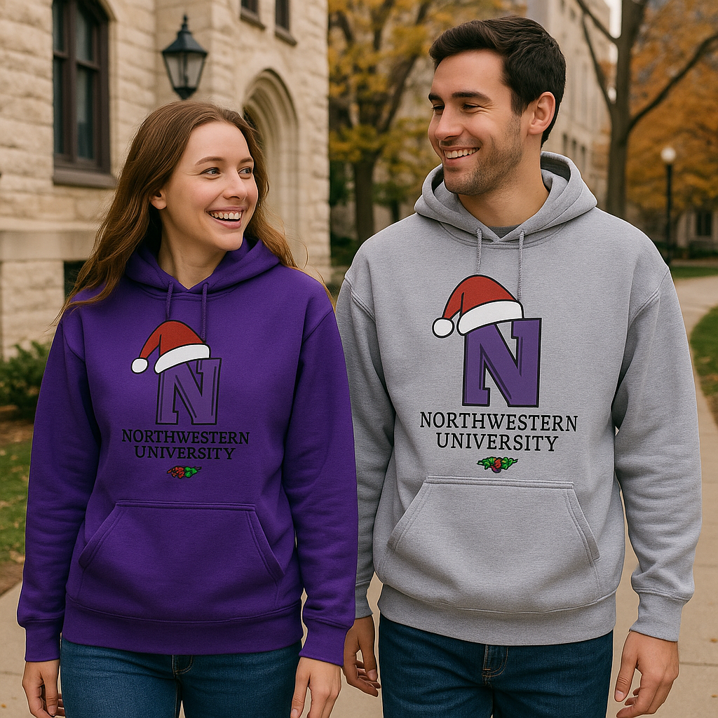 Northwestern University Holiday Hoodie | Santa Hat Christmas Sweatshirt | Wildcat Spirit Apparel
