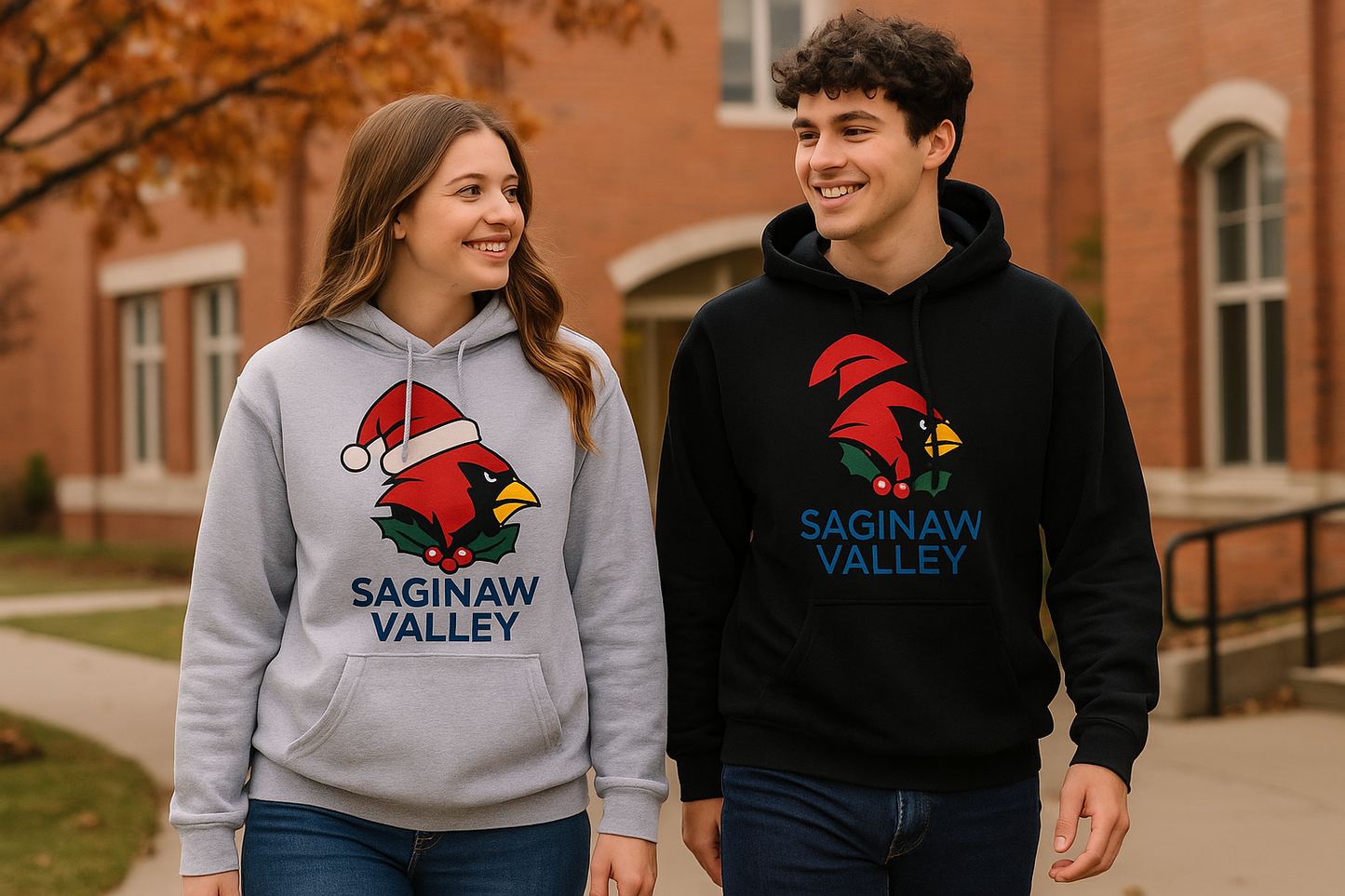 Saginaw Valley State University Holiday Hoodie | Santa Hat Christmas Sweatshirt | Cardinal Spirit Apparel