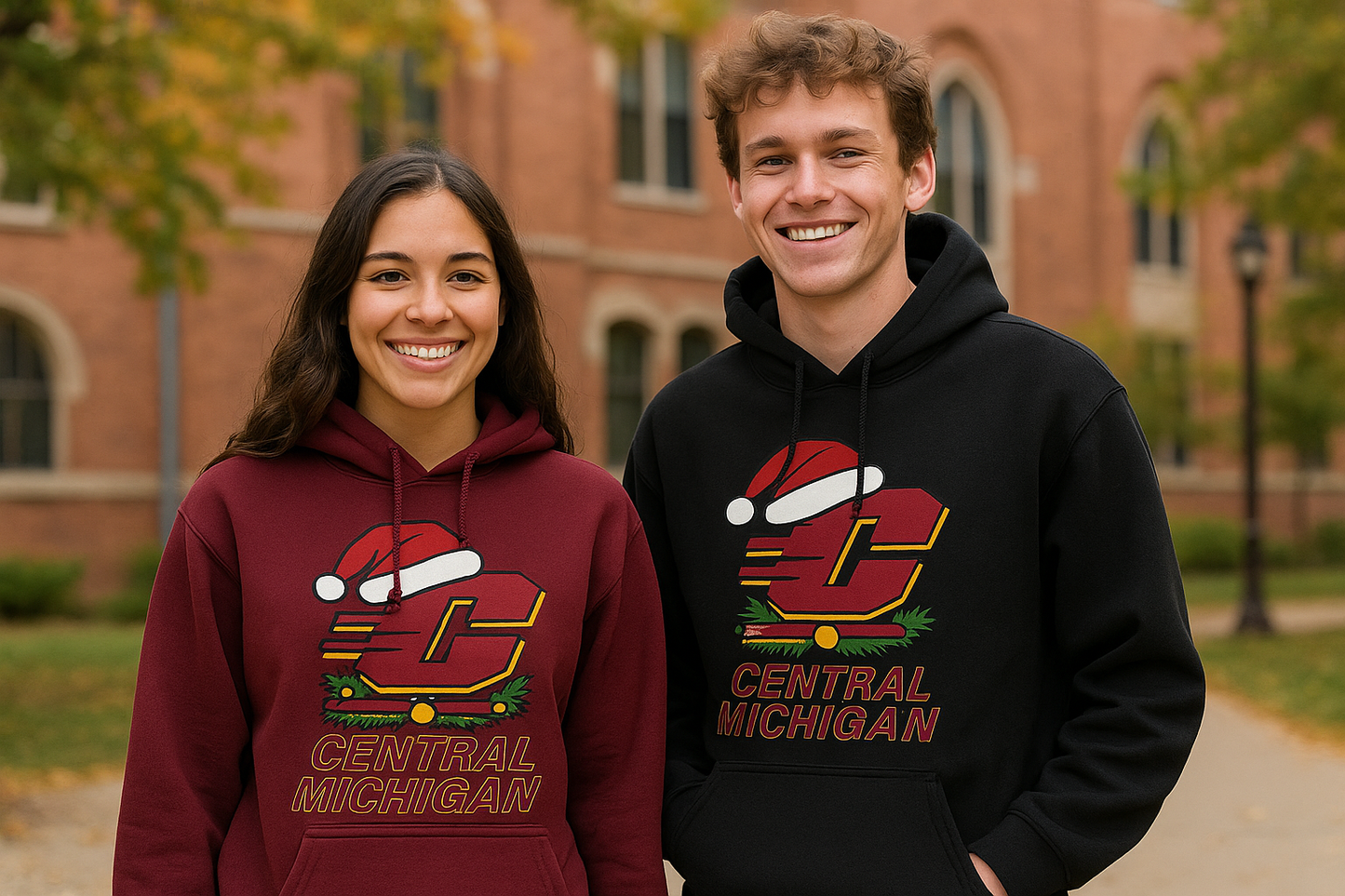Central Michigan University Holiday Hoodie | Santa Hat Christmas Sweatshirt | Chippewa Spirit Apparel