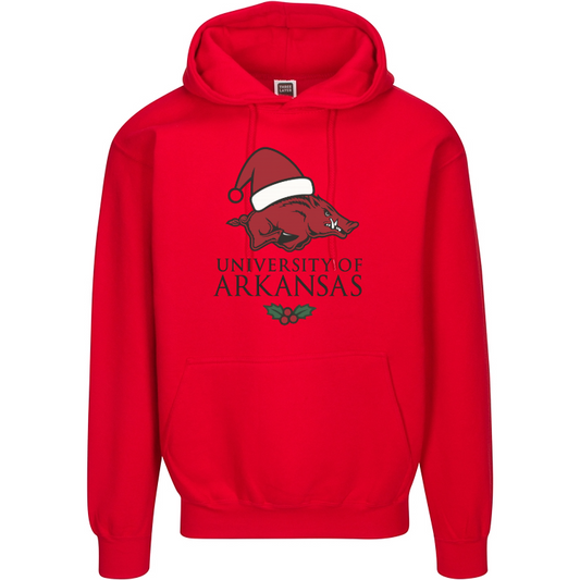 University of Arkansas Holiday Hoodie | Santa Hat Christmas Sweatshirt | Razorback Spirit Apparel